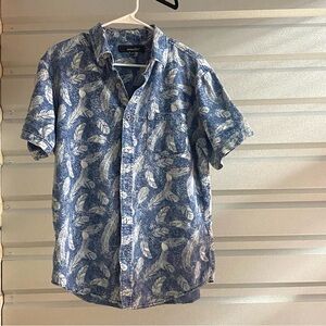 Coastal blue summer button down shirt